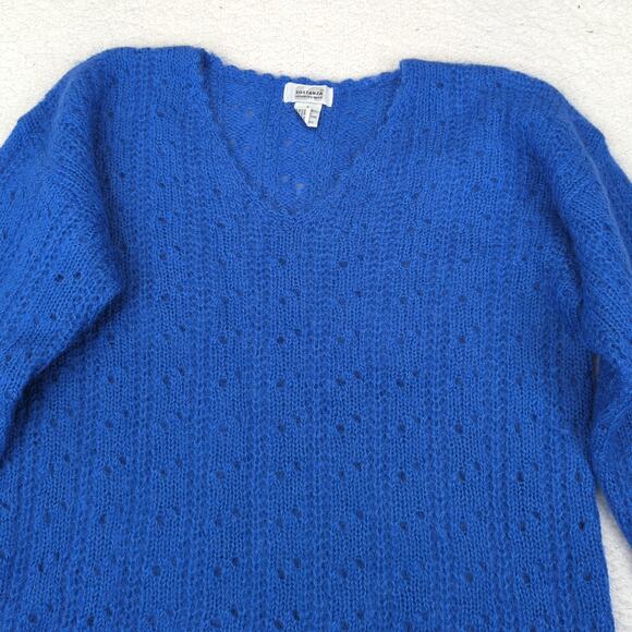 Vintage Sostanza Open Knit Blue V-neck Sweater Mohair Wool Women's Size Small - Picture 3 of 8